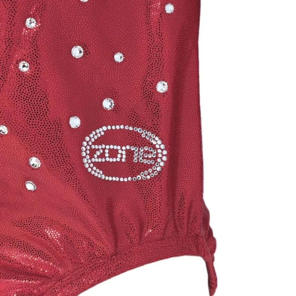 Ozone Competition Leotard Bling Vneck LS Size YL Youth Large NWOT Red 64650
